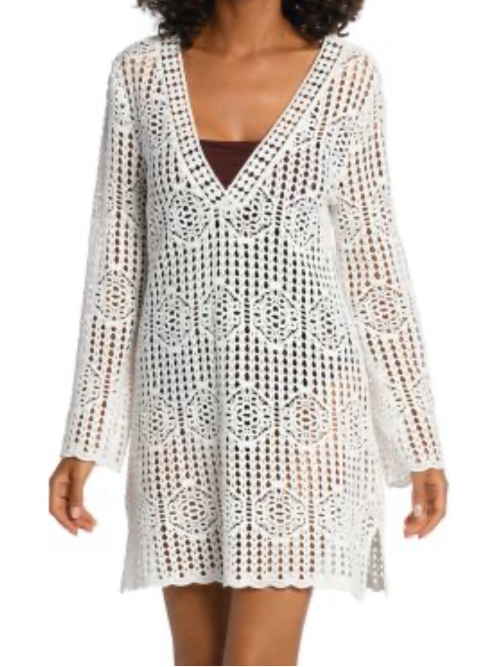 La Blanca White Crochet V-Neck Tunic Cover-Up
